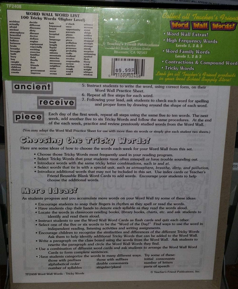 Word Wall Workbook  Tricky Words!: Skill Based Worksheets and Reproducible Word Cards for Each Group of Words!,Used