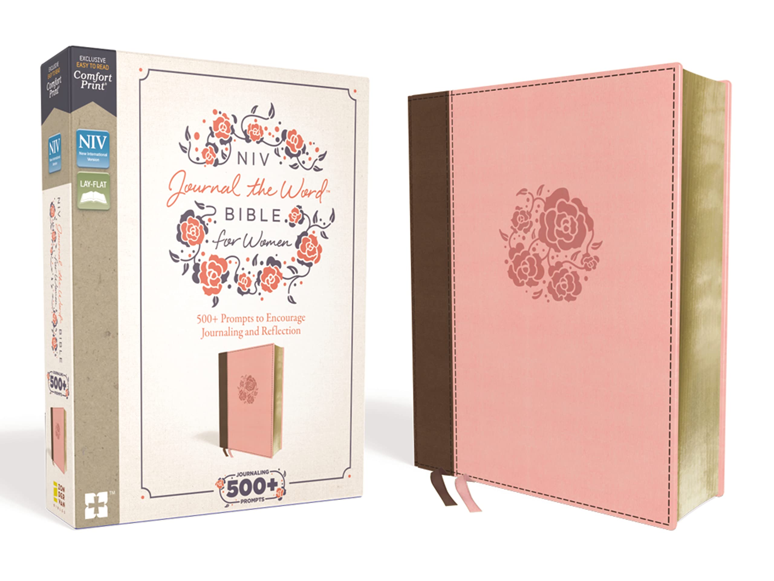 NIV, Journal the Word Bible for Women, Leathersoft, Brown/Pink, Red Letter, Comfort Print: 500+ Prompts to Encourage Journaling ,New