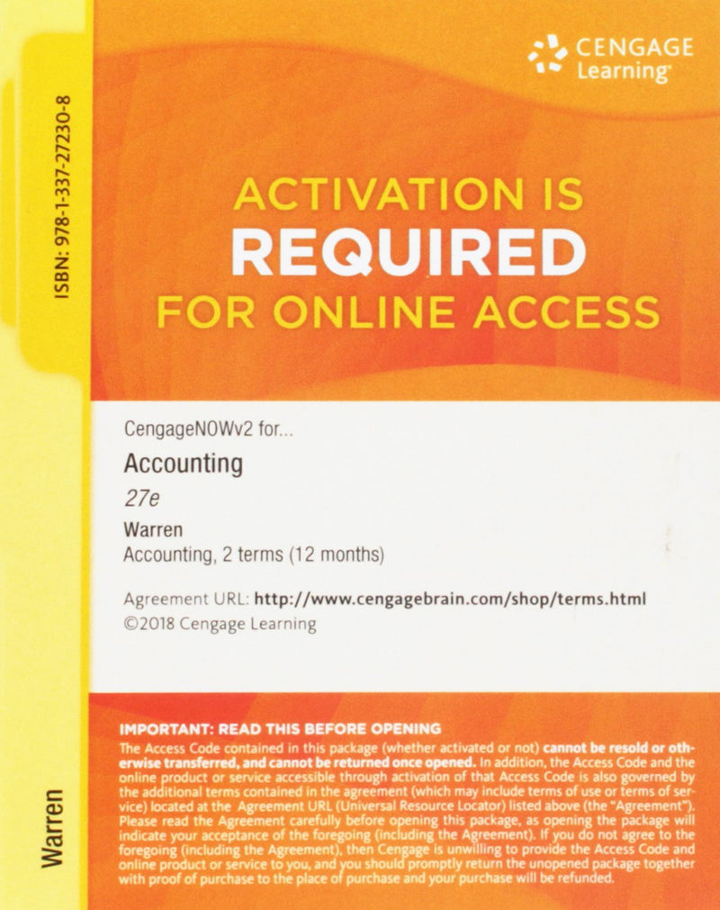 Bundle: Accounting, Looseleaf Version, 27th + CengageNOWv2, 2 terms Printed Access Card,Used