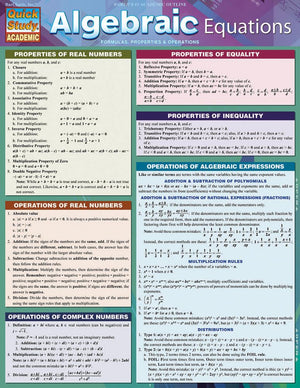 Algebraic Equations QuickStudy Laminated Reference Guide (QuickStudy Academic),Used