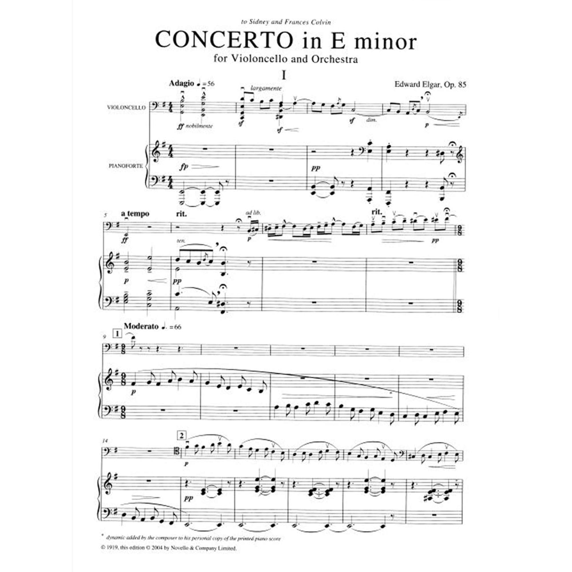 Concerto in E Minor, Op. 85 for Violoncello and Orchestra: Arranged for Cello and Piano,Used