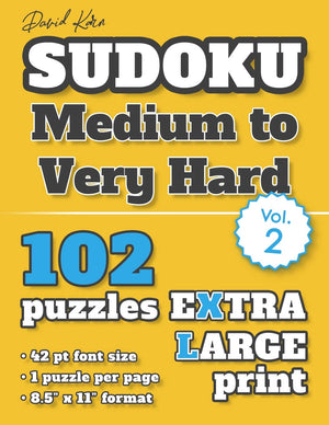 David Karn Sudoku  Medium to Very Hard Vol 2: 102 Puzzles, Extra Large Print, 42 pt font size, 1 puzzle per page,Used