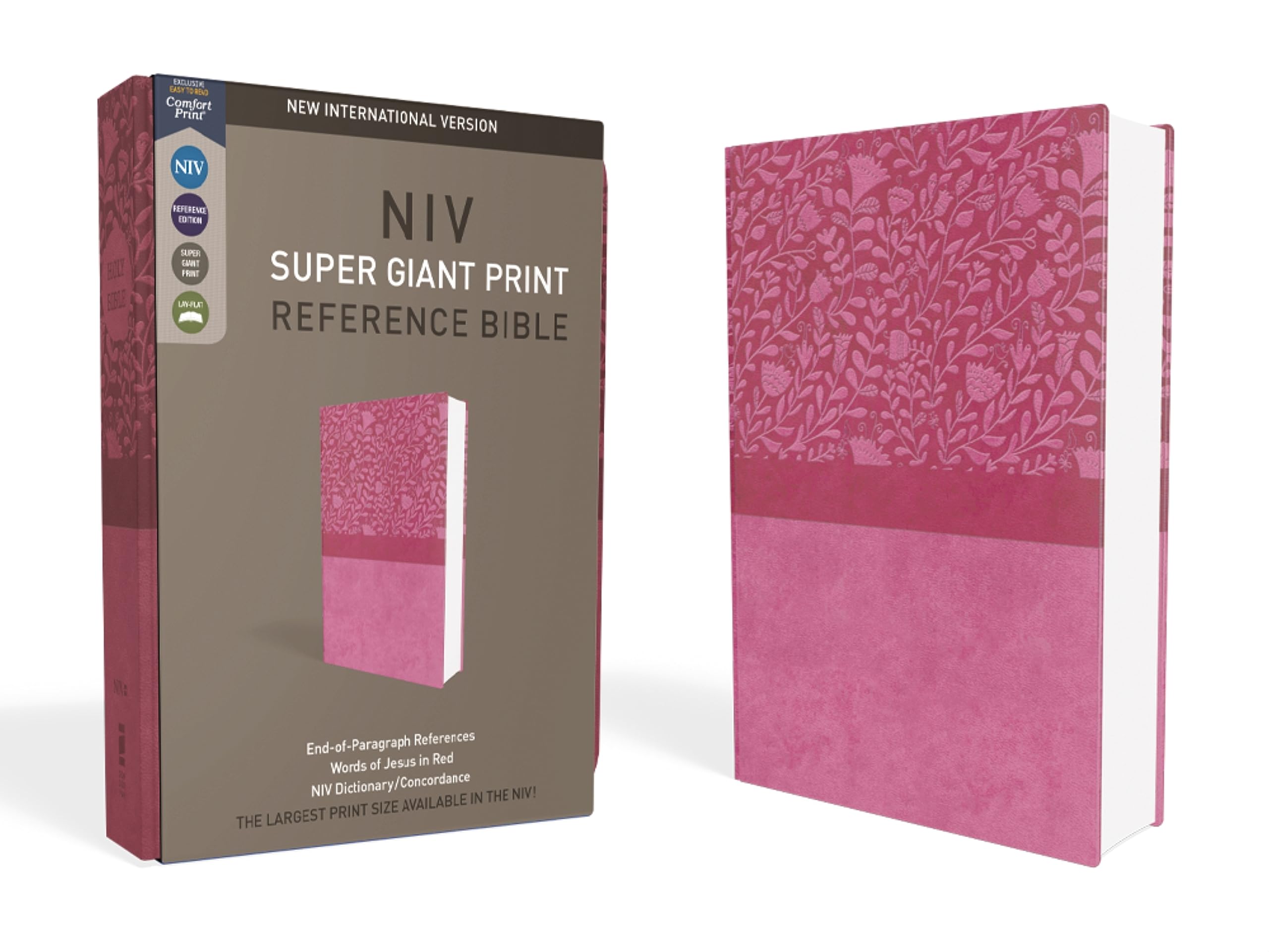 NIV, Super Giant Print Reference Bible, Leathersoft, Pink, Red Letter, Comfort Print,Used