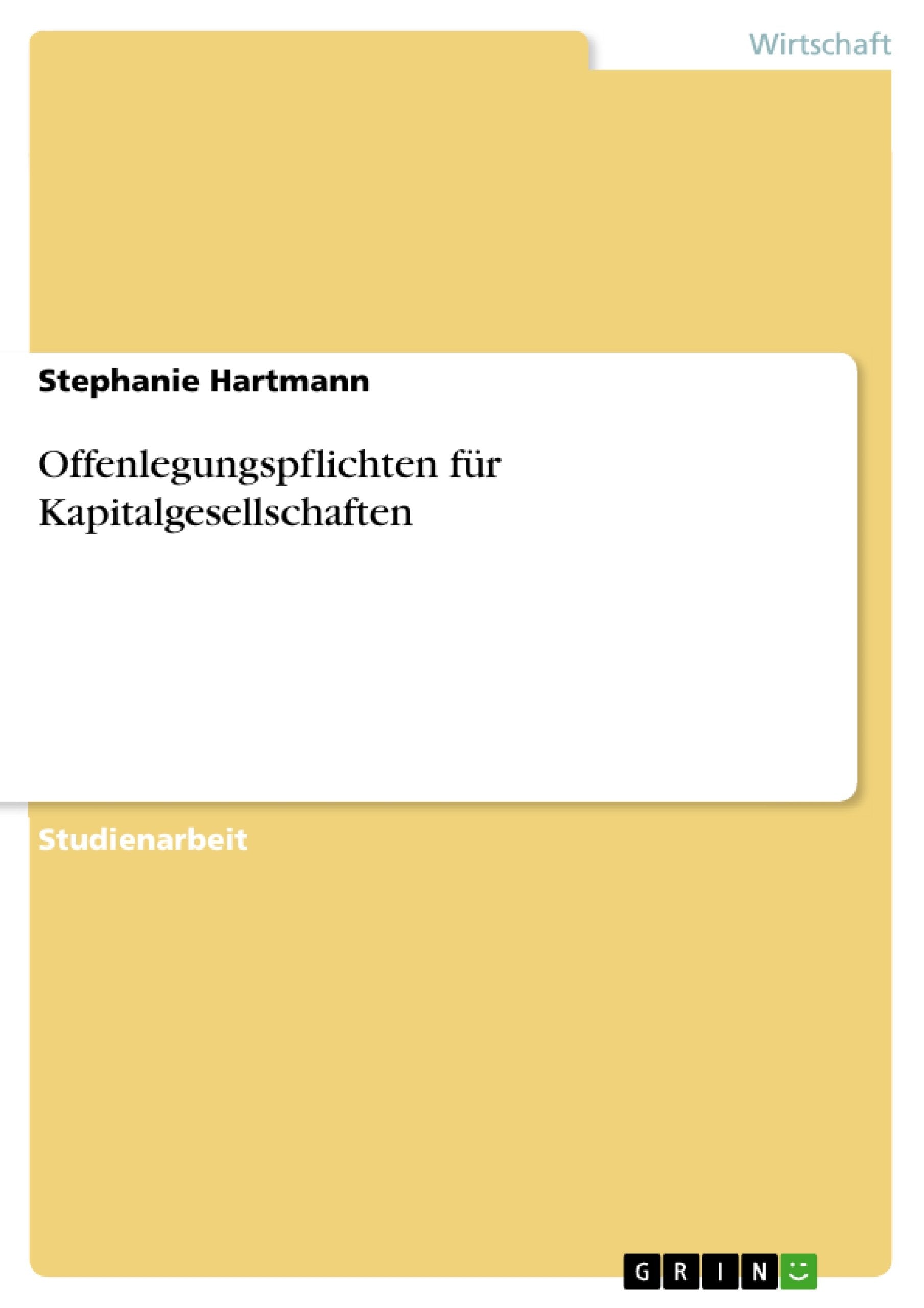 Offenlegungspflichten Fr Kapitalgesellschaften (German Edition),Used