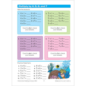 School Zone  Math Basics 3 Workbook  32 Pages, Ages 7 To 8, 3Rd Grade, Multiplication, Division, Fractions, Fact Families, Sto-used
