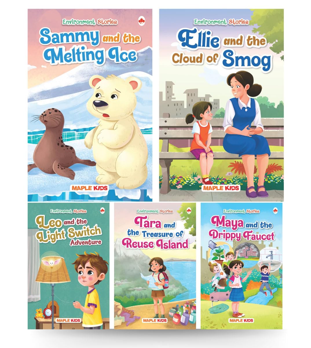 Story Books For Kids - Environment Stories (Set Of 5 Books) - Environmental Awareness Stories - Climate Change - Global Warming - Pollution - Save Water And Electricity - Reuse And Recycling - Age 3+