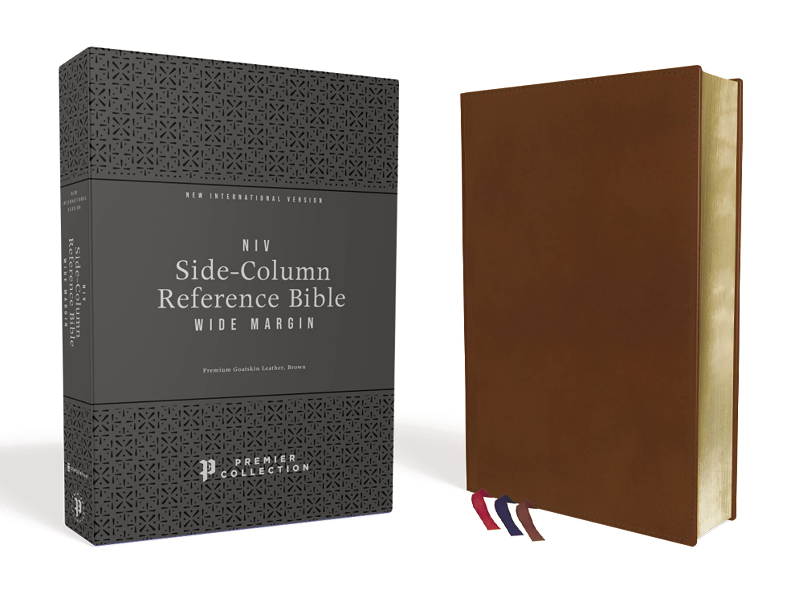 Niv, Wide Margin Side Column Reference Bible, Premium Goatskin Leather, Brown, Premier Collection, Black Letter, Art Gilded Edge