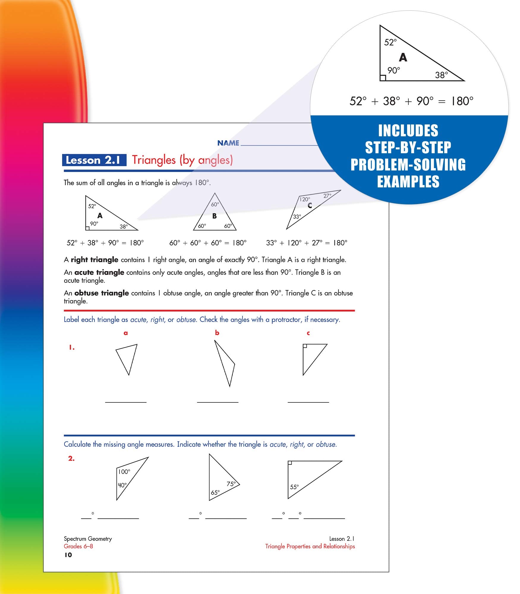 Spectrum Grades 68 Geometry Math Workbook, Mathematics Book for Kids Ages 11 to 14 Covering Geometric Shapes, Perimeter, Area, ,Used