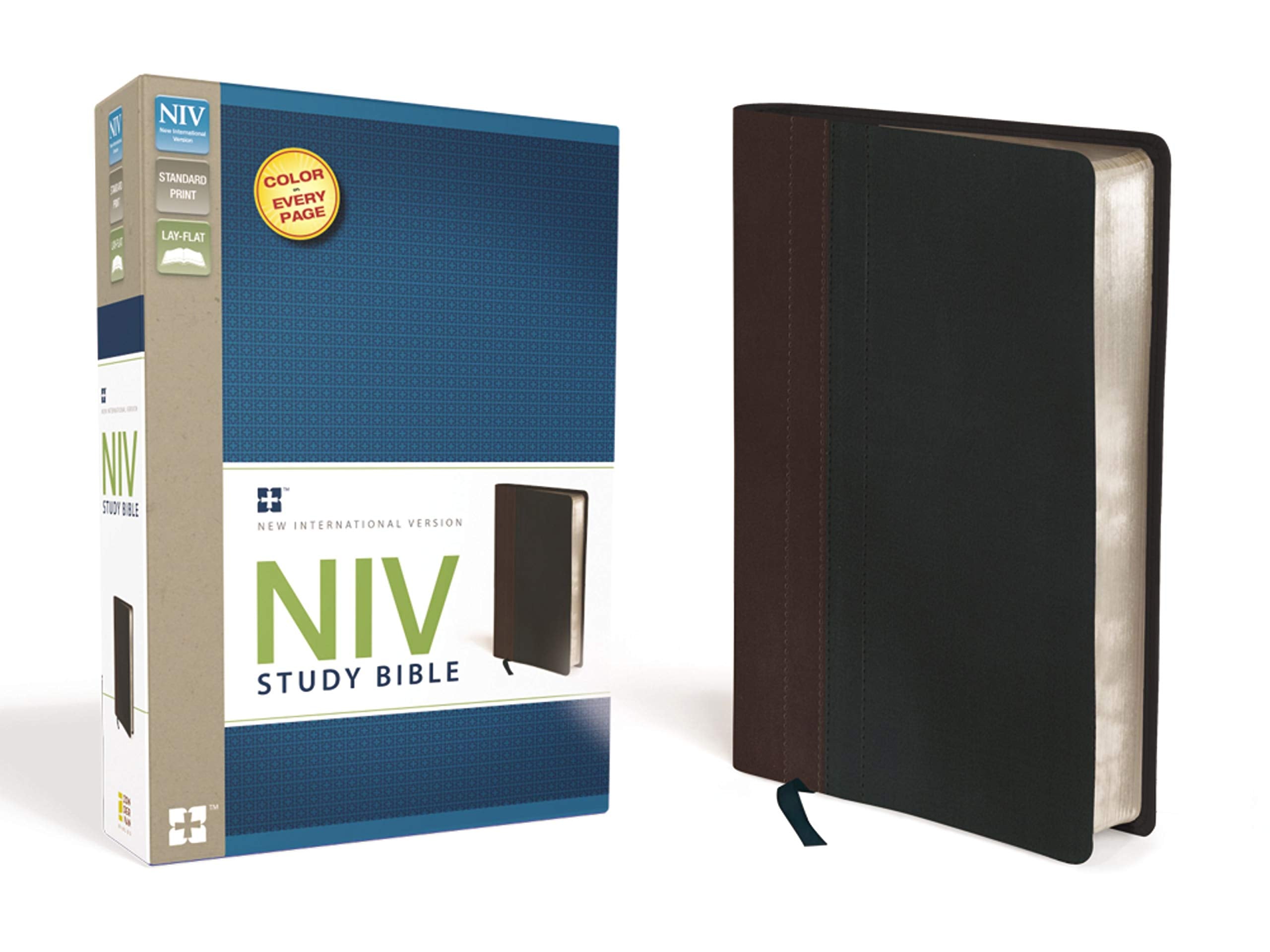 NIV Study Bible, Leathersoft, Brown/Black, Red Letter Edition,Used