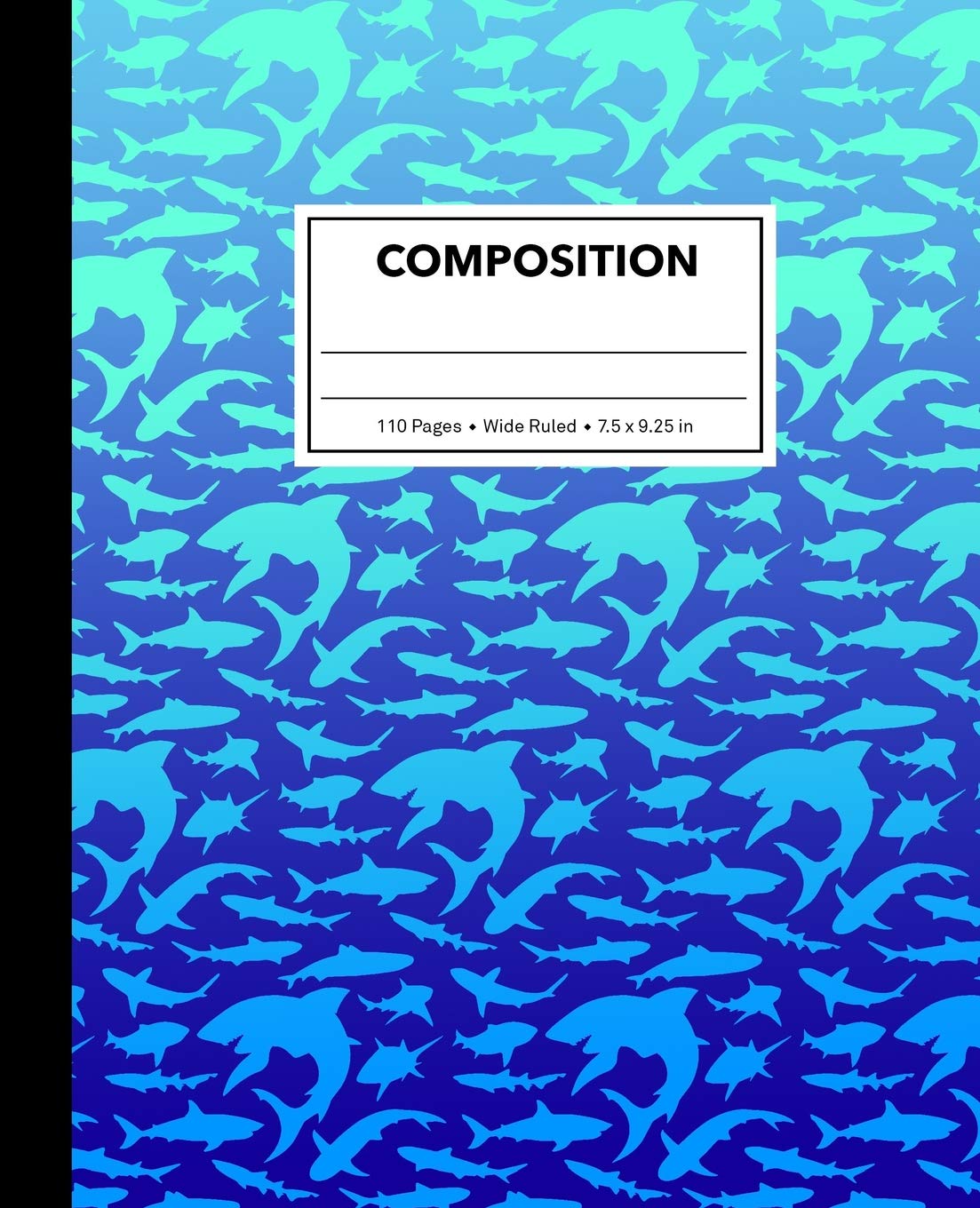 Composition: Blue Gradient Shark Composition Notebook for Kids, Cool Marble Sharks Pattern for Boys, Wide Ruled Book 7.5 x 9.25 ,Used