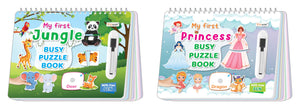 My First Jungle And Princess Busy Puzzle Book : Learning Book For Early Learners, Splash And Tear Proof - Kids Activity Book, Toddlers Learning Activity Book | Combo Of 2 Busy Puzzle Books