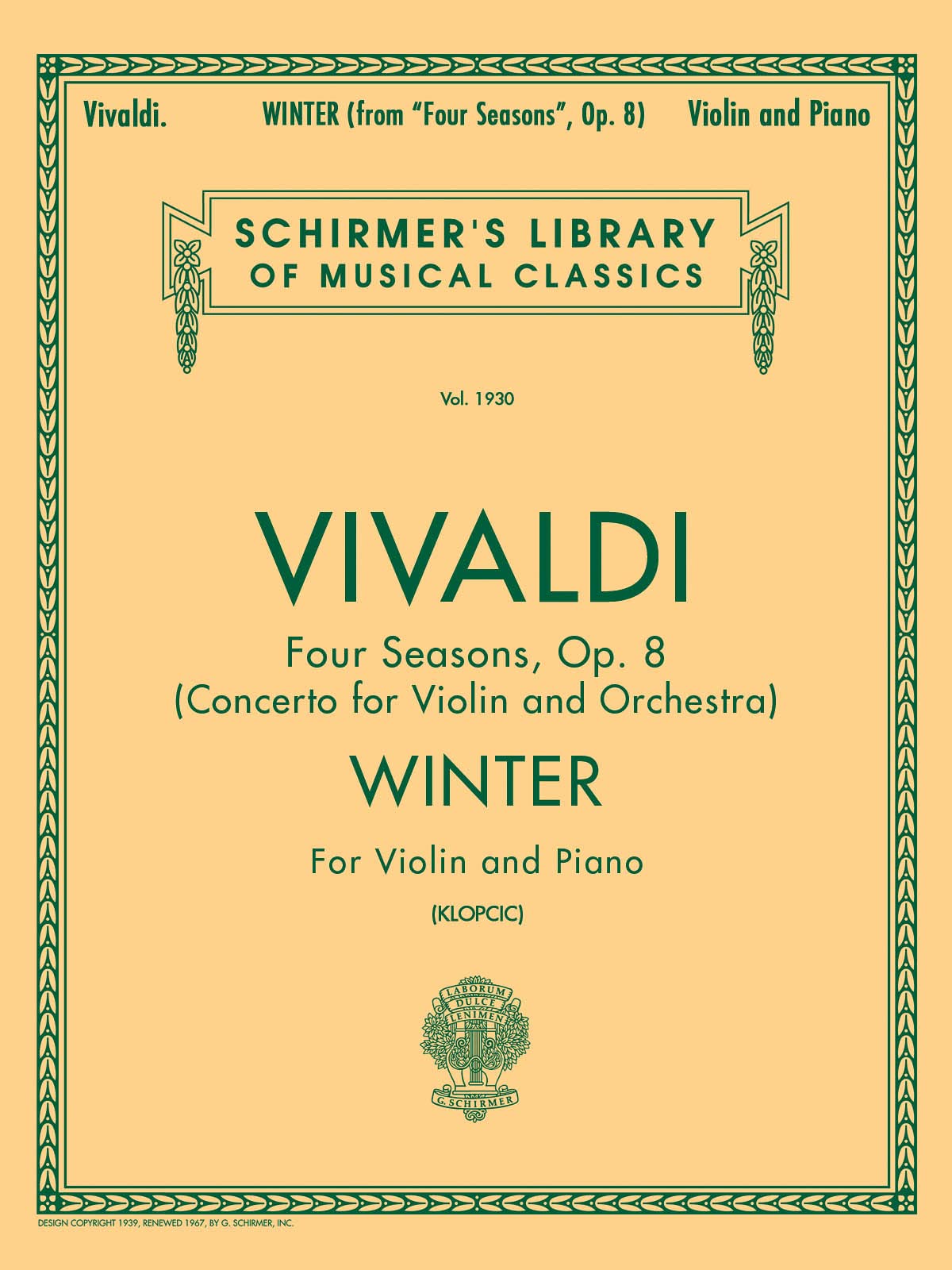 Schirmer Library of Classics Volume 1930: Schirmer Library of Classics Volume 1930 Violin and Piano,New