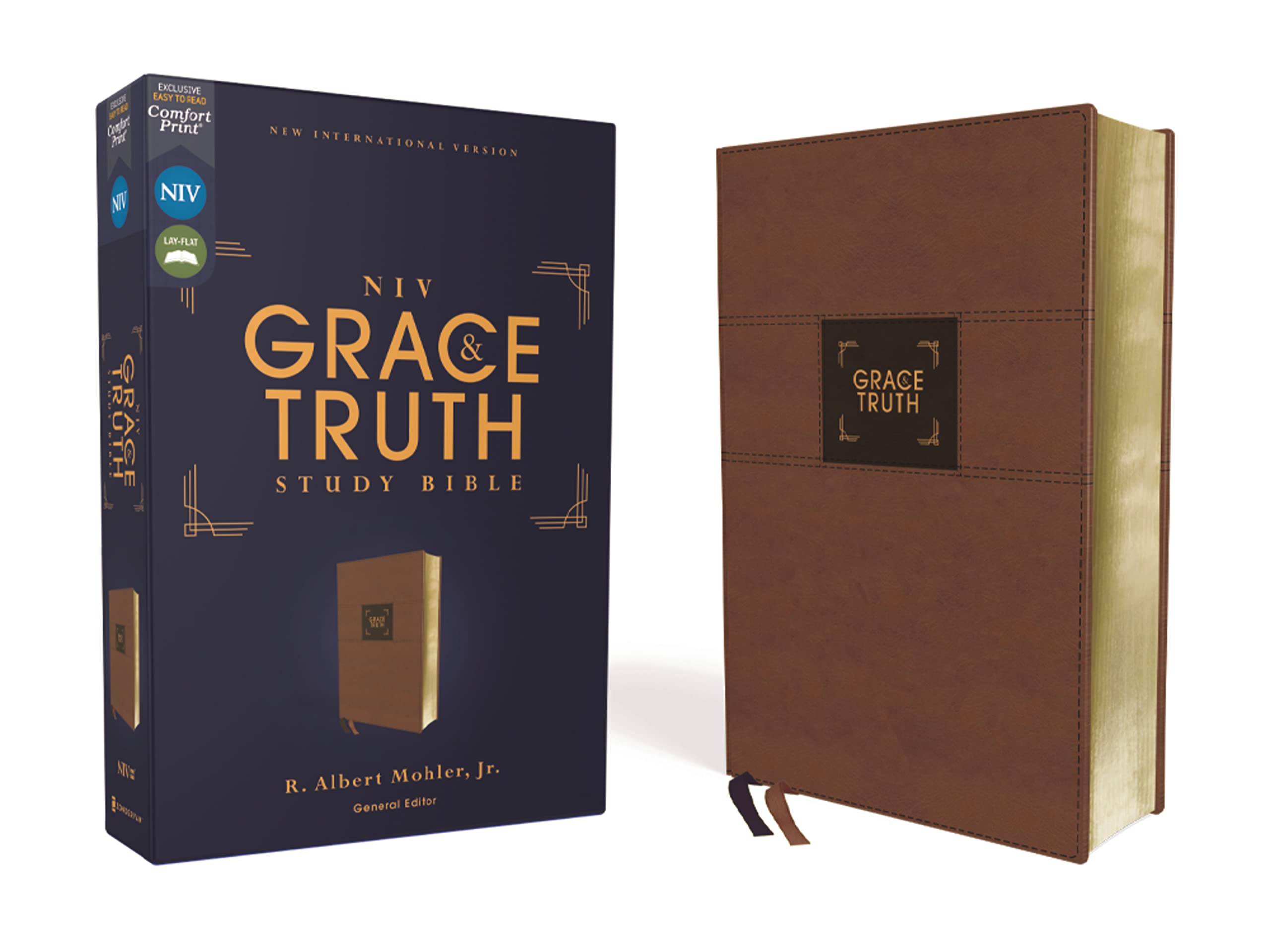 NIV, The Grace and Truth Study Bible (Trustworthy and Practical Insights), Leathersoft, Brown, Red Letter, Comfort Print,New