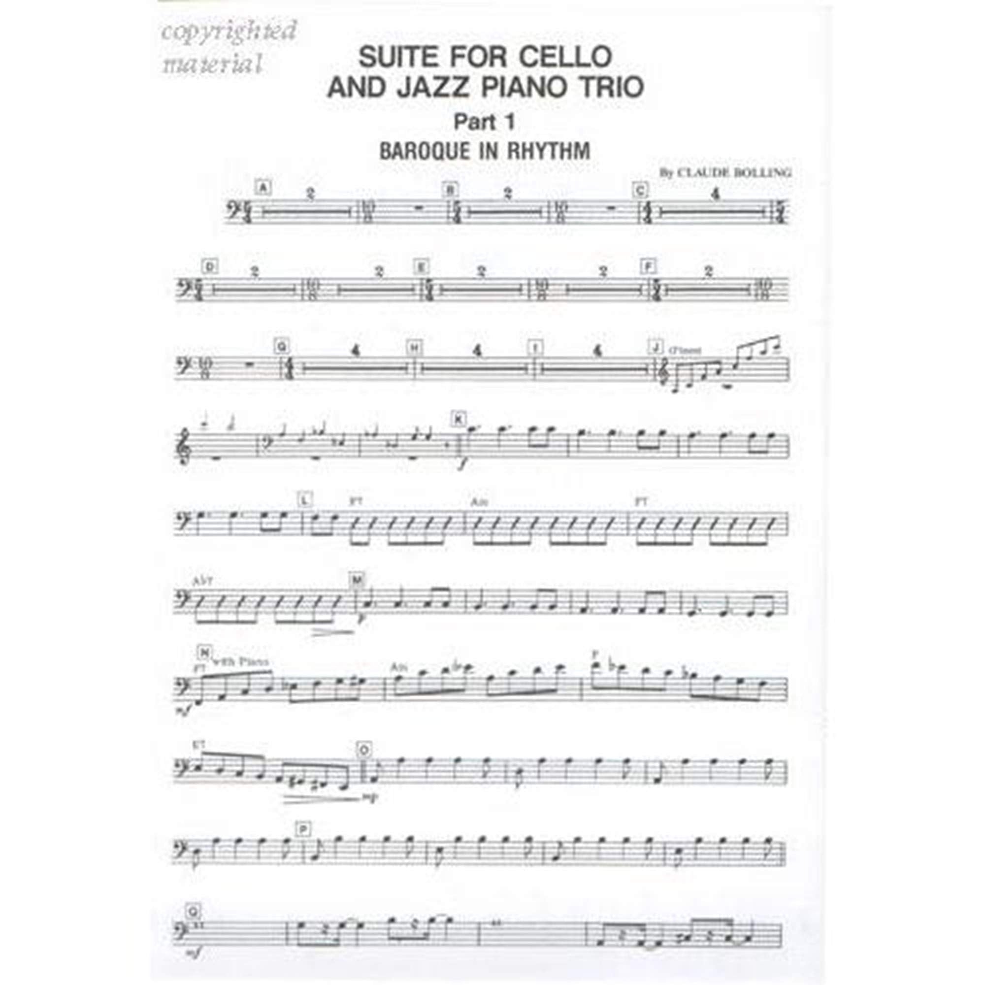 Suite for Cello and Jazz Piano Trio: Set of Parts,New