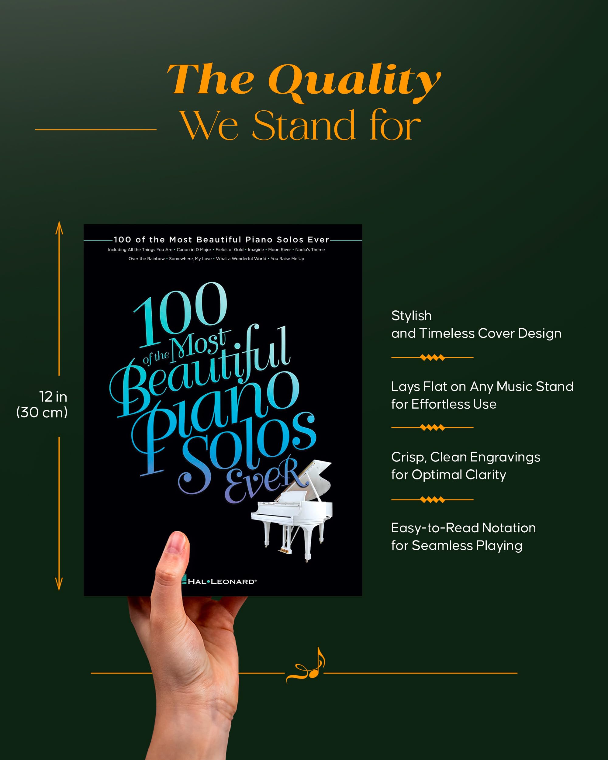 Hal Leonard Piano Sheet Music Book - 100 Beautiful Solos for Intermediate Pianists - Classical & Pop Standards