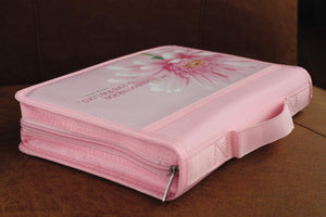 Psalm 96:13 Flower Bible Cover for Women, Zippered, with Handle, Canvas, Pink, Large,New