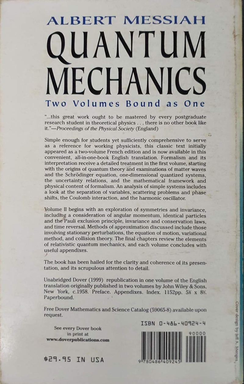 Quantum Mechanics: Two Volumes Bound As One,Used