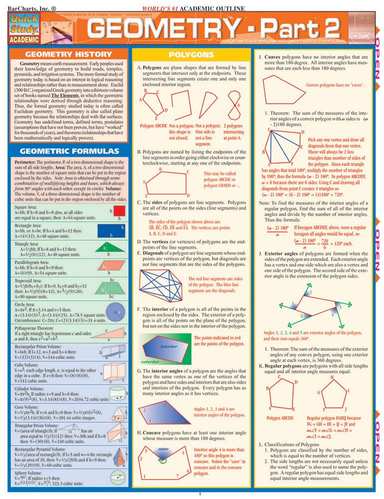 Geometry Part 2 QuickStudy Laminated Reference Guide (QuickStudy Academic),Used