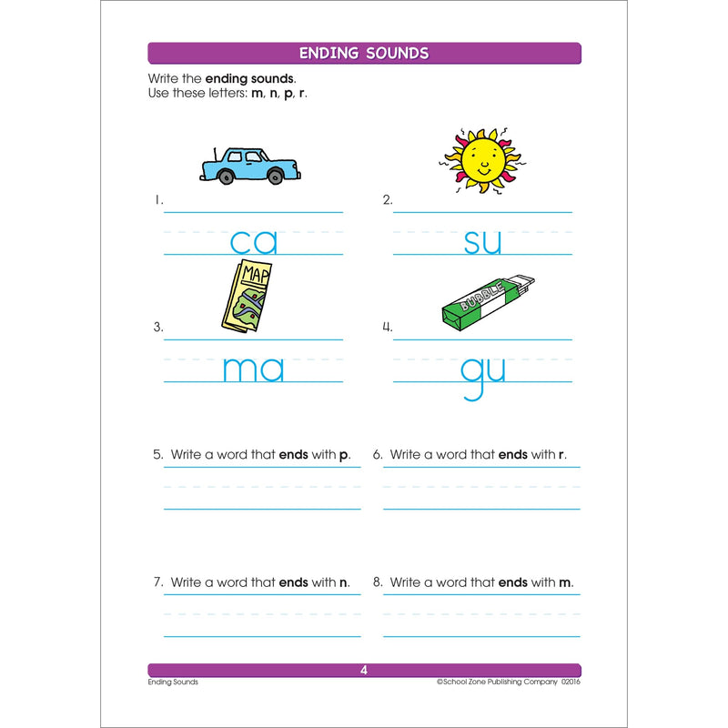 School Zone  Spelling Puzzles Workbook  32 Pages, Ages 6 To 8, 1St Grade, Word Recognition, Pronunciation, Combination Sounds,,Used