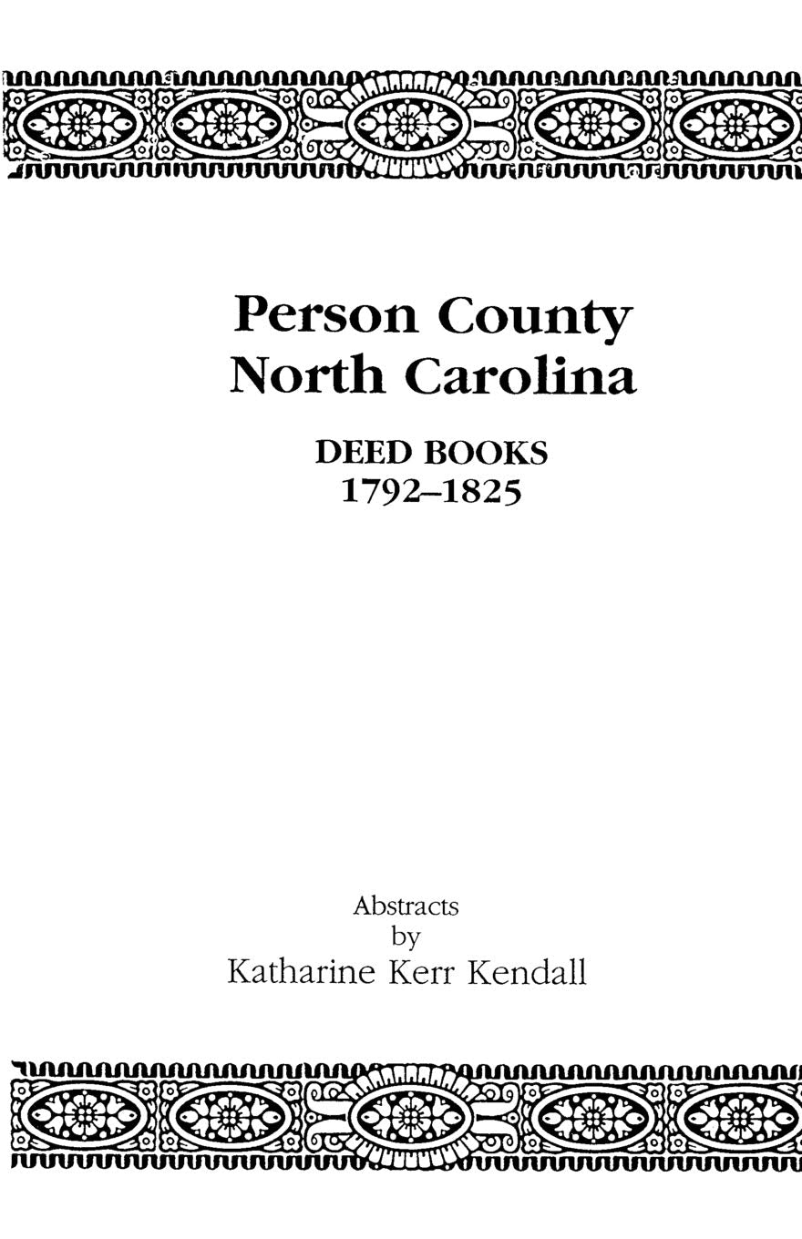 Person County, North Carolina, Deed Books, 17921825,Used
