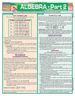 Algebra, Part 2 (Quick Study),Used