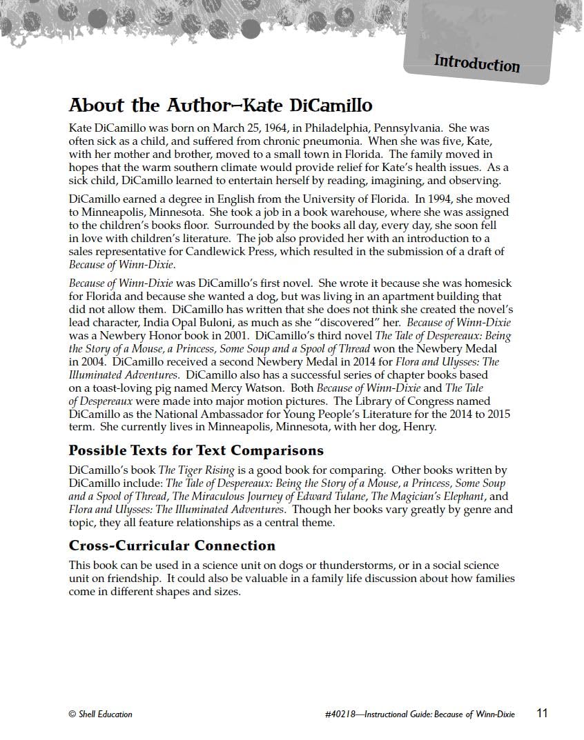 Because of WinnDixie: An Instructional Guide for Literature  Novel Study Guide for Elementary School Literature with Close Rea,Used