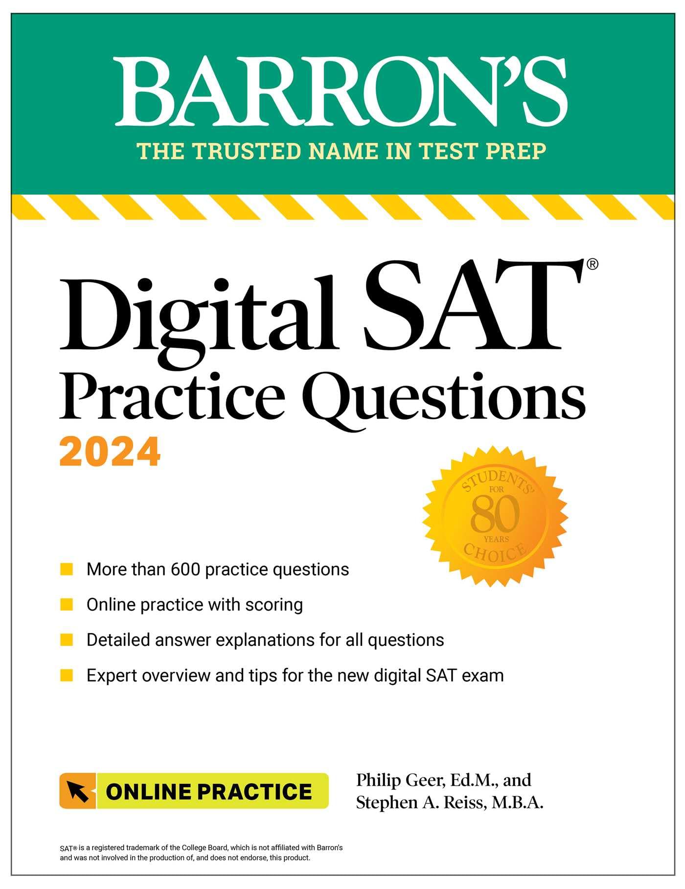 Digital Sat Practice Questions 2024: More Than 600 Practice Exercises For The New Digital Sat + Tips + Online Practice (Barron'S,Used