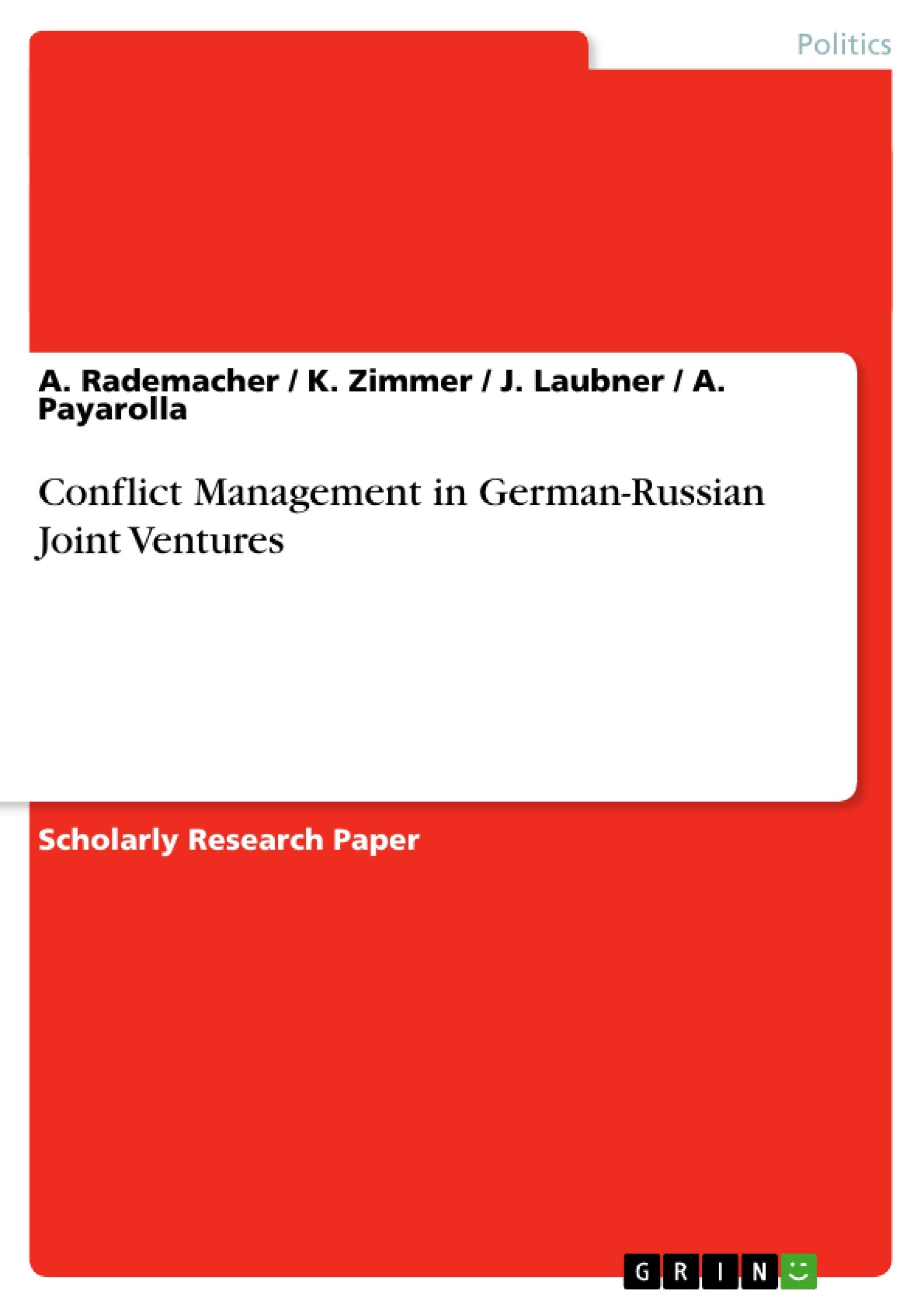 Conflict Management In Germanrussian Joint Ventures,Used