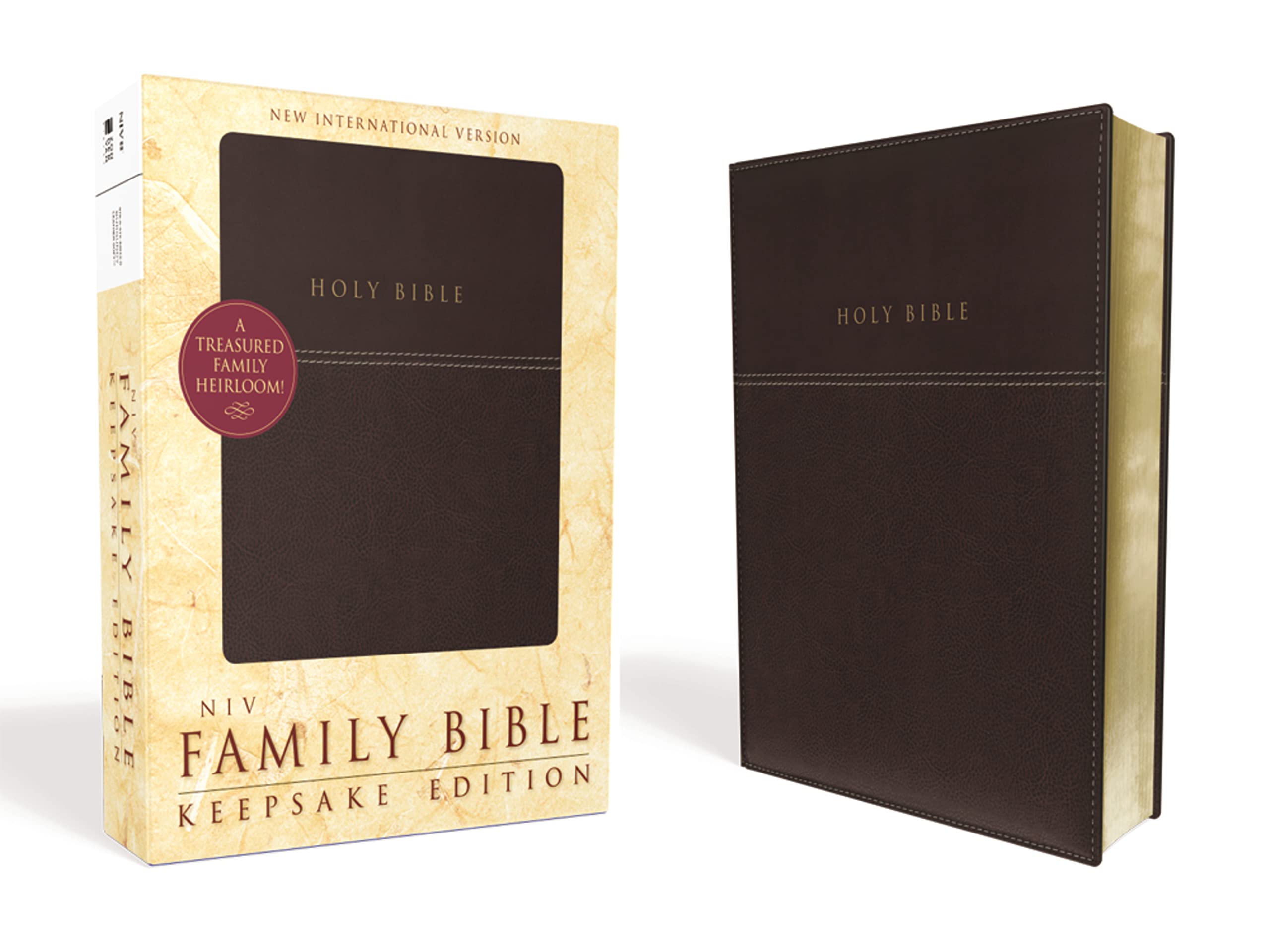 NIV, Family Bible (Keepsake Edition), Leathersoft, Burgundy, Red Letter,Used