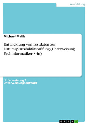 Entwicklung Von Testdaten Zur Datumsplausibilittsprfung (Unterweisung Fachinformatiker / In) (German Edition),Used