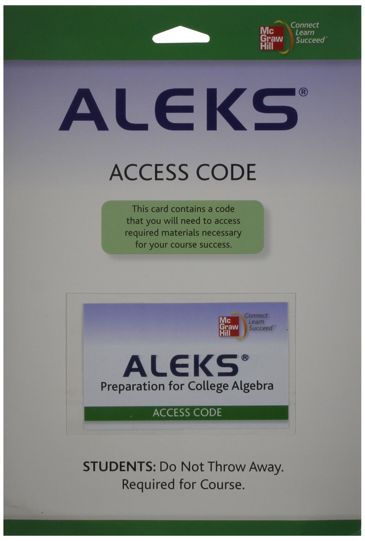 ALEKS Prep Access Card 6 Weeks for College Algebra,Used