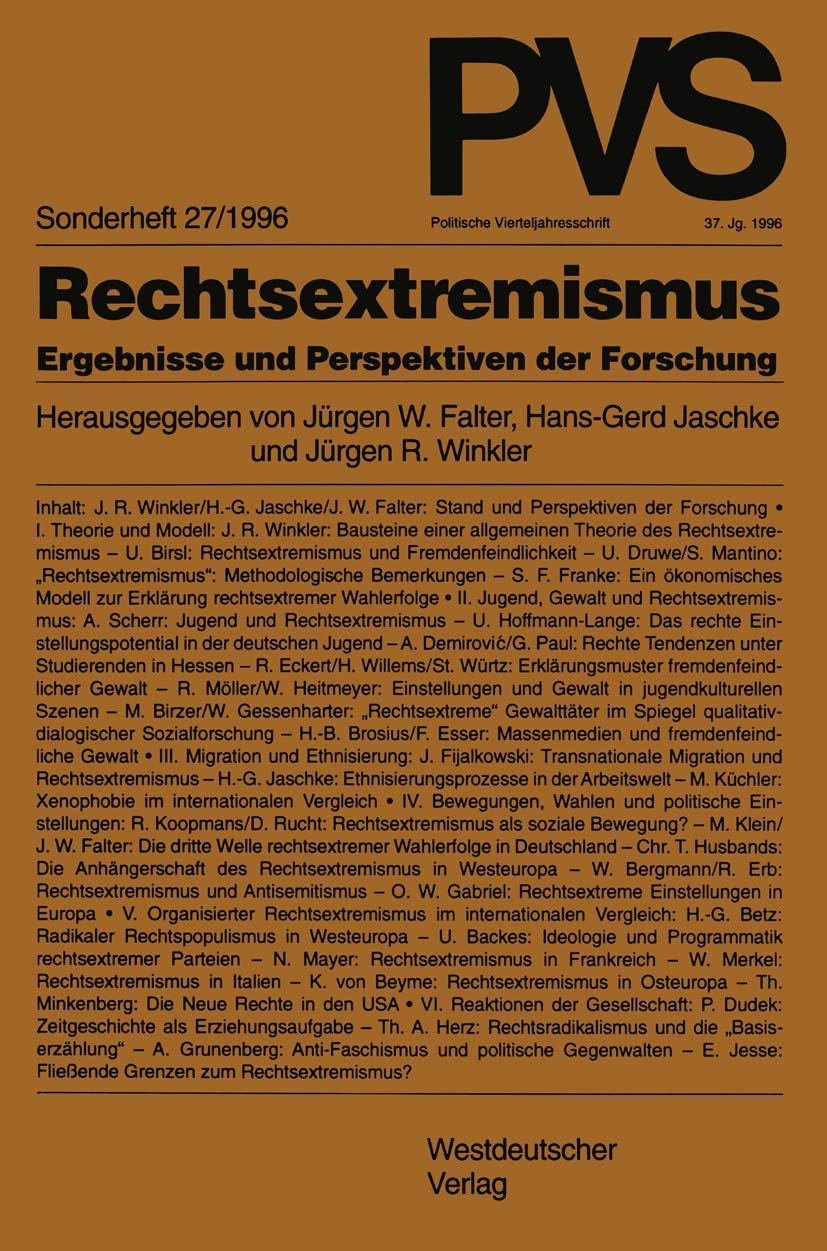 Rechtsextremismus: Ergebnisse und Perspektiven der Forschung (Politische Vierteljahresschrift Sonderhefte, 27) (German Edition),Used