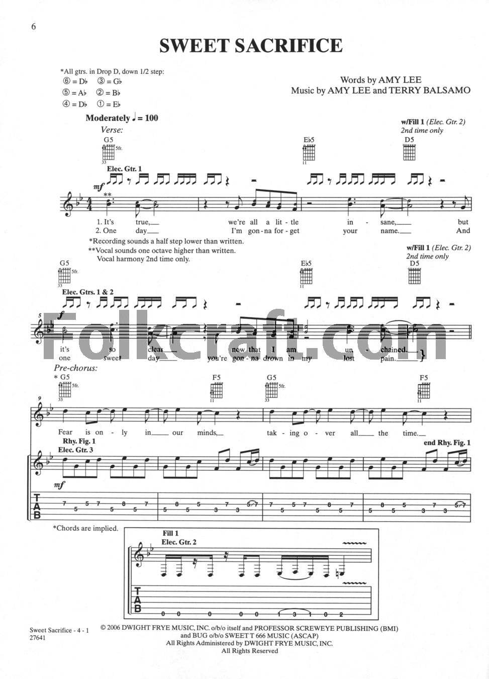 Evanescence  The Open Door: Authentic Guitar Tab