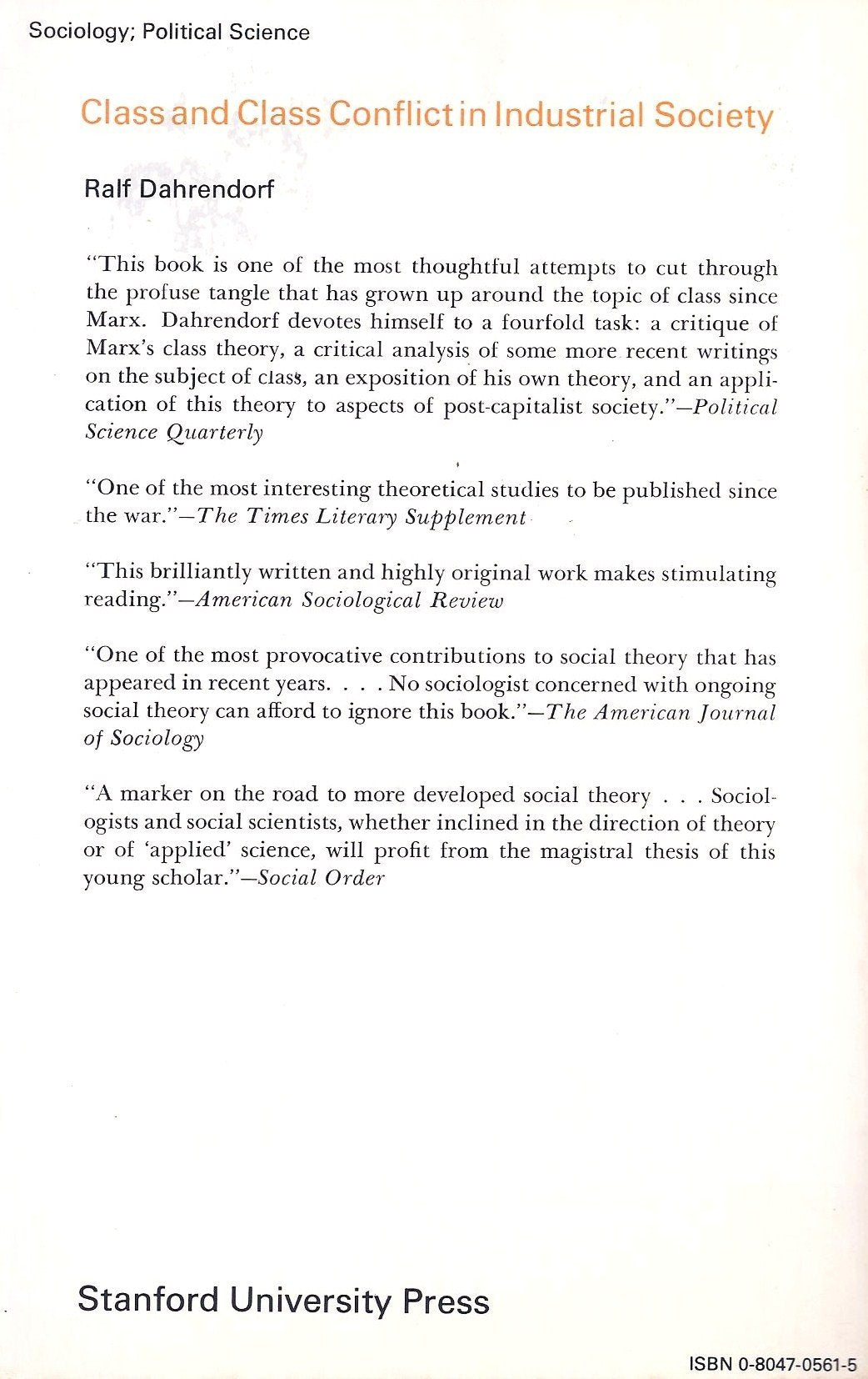 Class and Class Conflict in Industrial Society,New