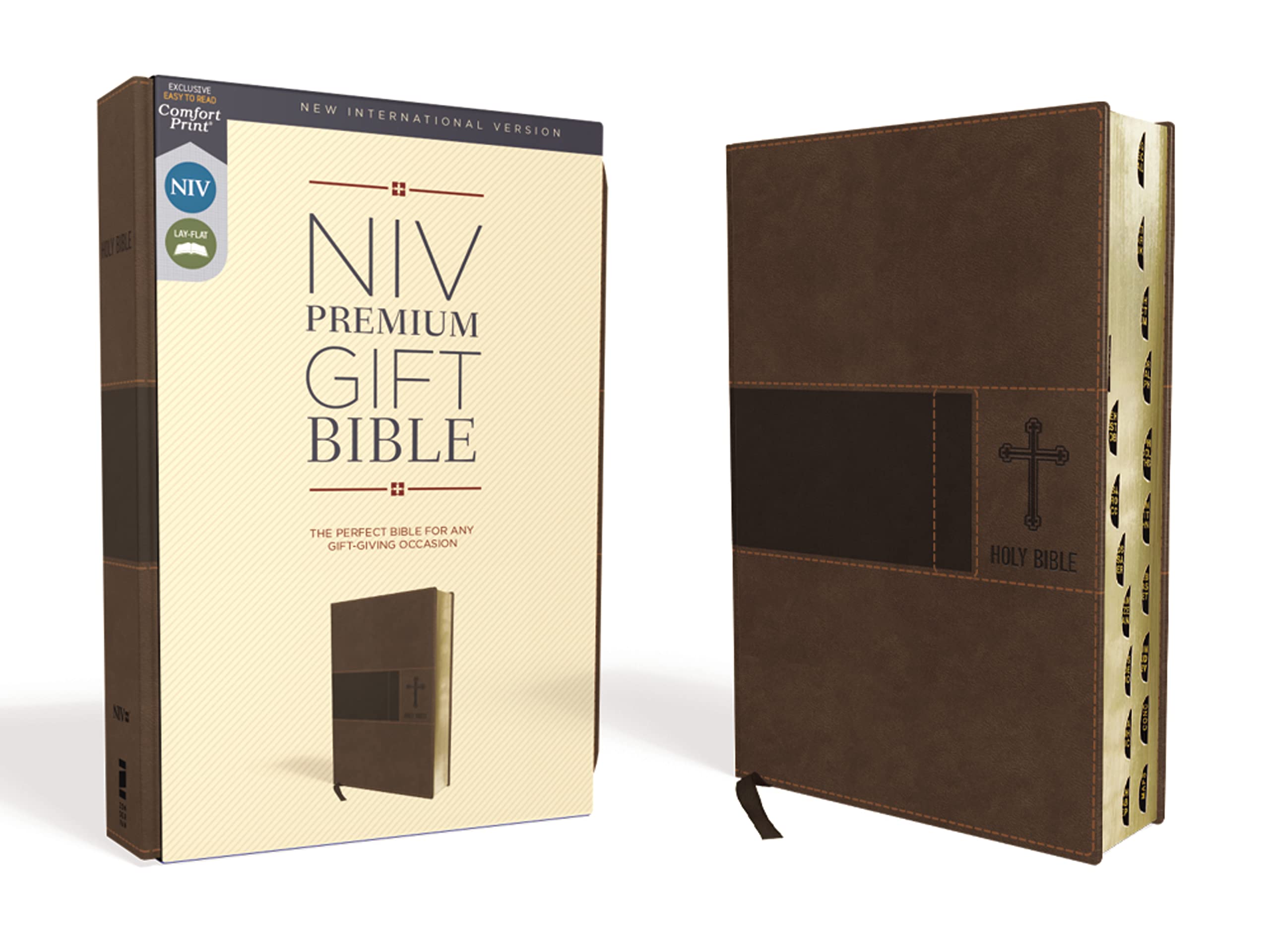 NIV, Premium Gift Bible, Leathersoft, Brown, Red Letter, Thumb Indexed, Comfort Print: The Perfect Bible for Any GiftGiving Occ,New