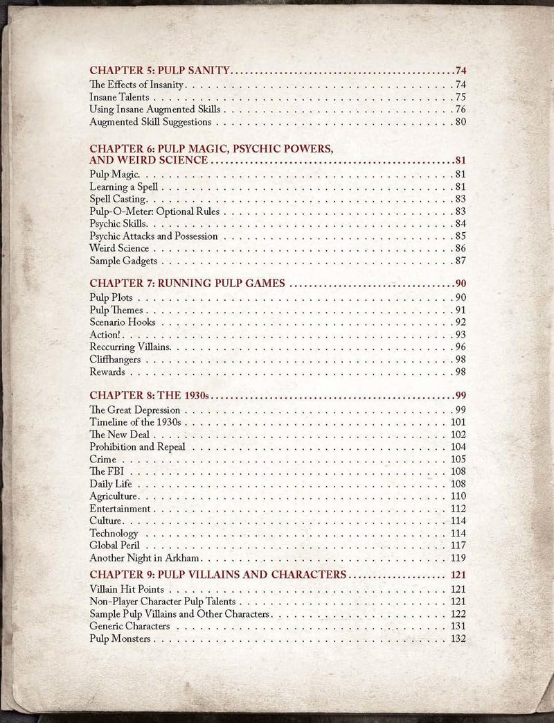 Pulp Cthulhu (Call of Cthulhu Roleplaying),New