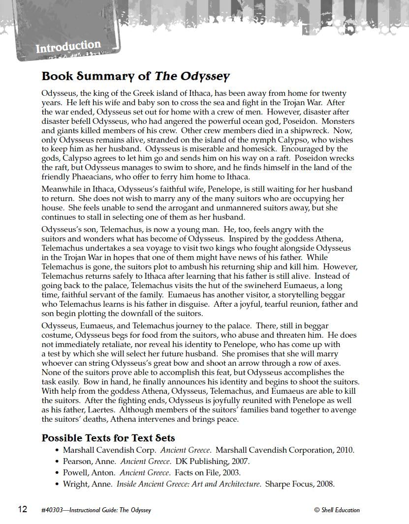 The Odyssey: An Instructional Guide for Literature  Novel Study Guide for High School Literature with Close Reading and Writing,Used