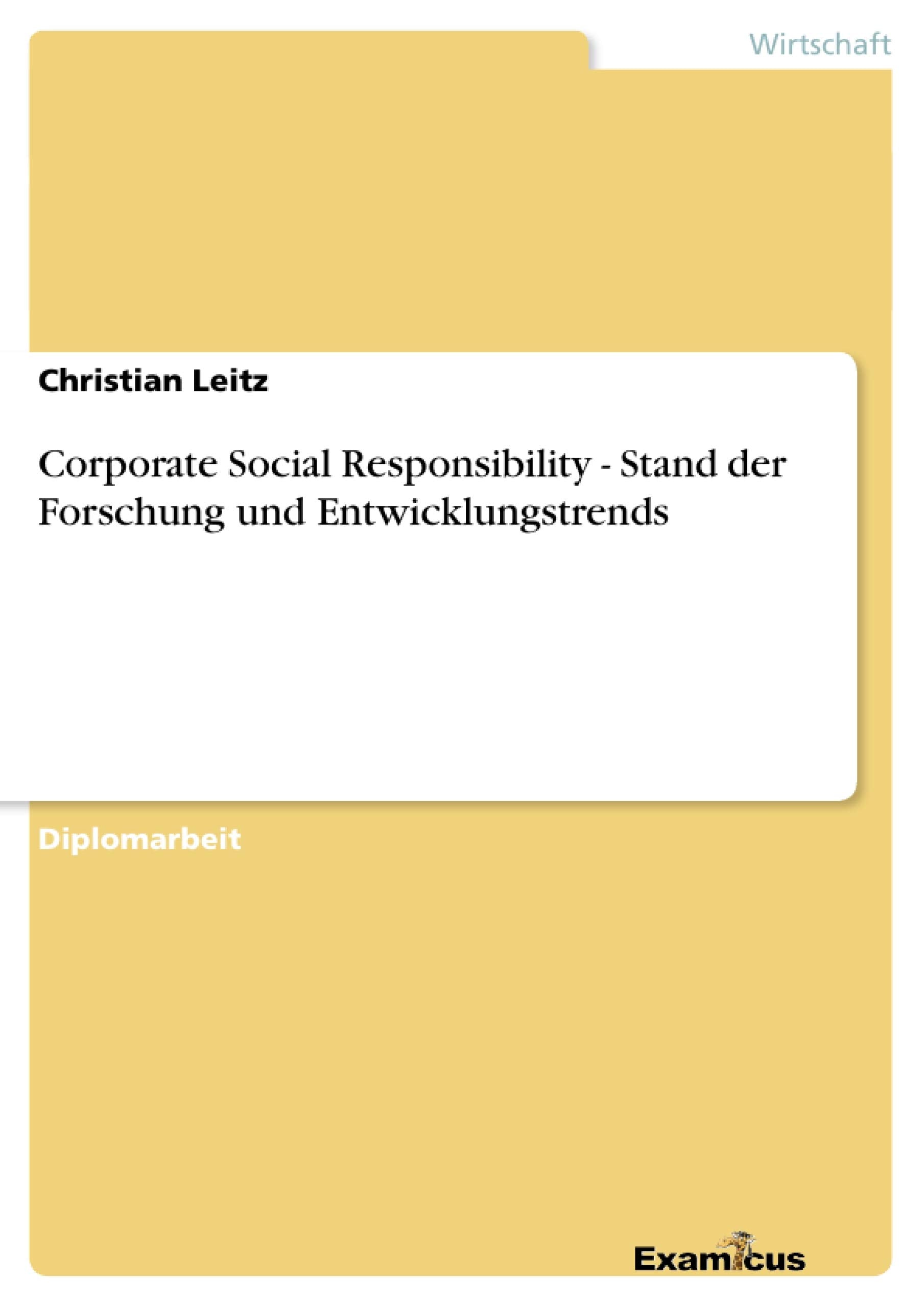 Corporate Social Responsibility  Stand der Forschung und Entwicklungstrends (German Edition),Used