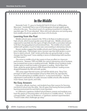 Comprehension and Critical Thinking 6th Grade  Sixth grade workbook with lessons to improve comprehension, critical thinking an,Used