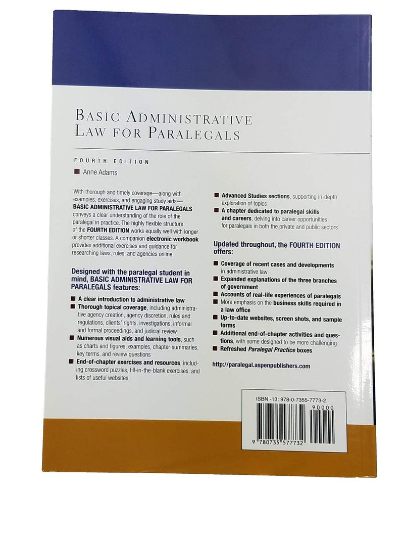 Basic Administrative Law For Paralegals 4E (Aspen Coursebook),Used