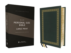 NIV, Personal Size Bible, Large Print, Premium Goatskin Leather, Green, Premier Collection, Black Letter, Gauffered Edges, Comfo