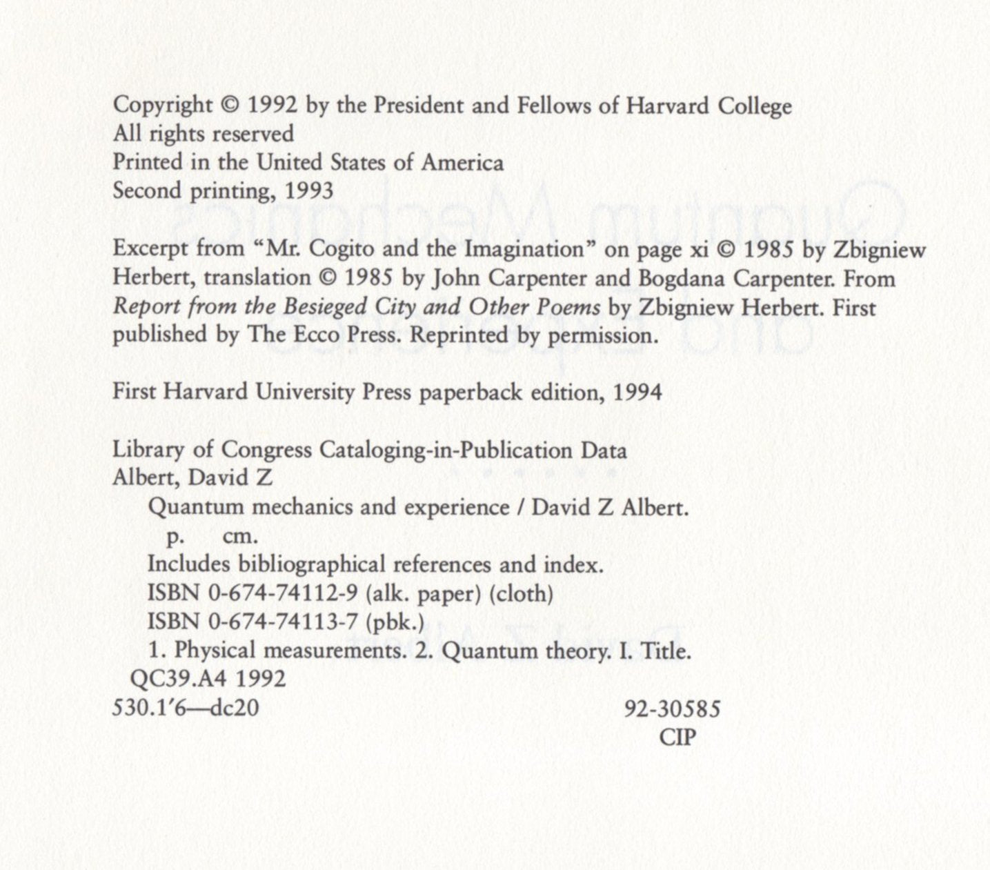 Quantum Mechanics And Experience,Used