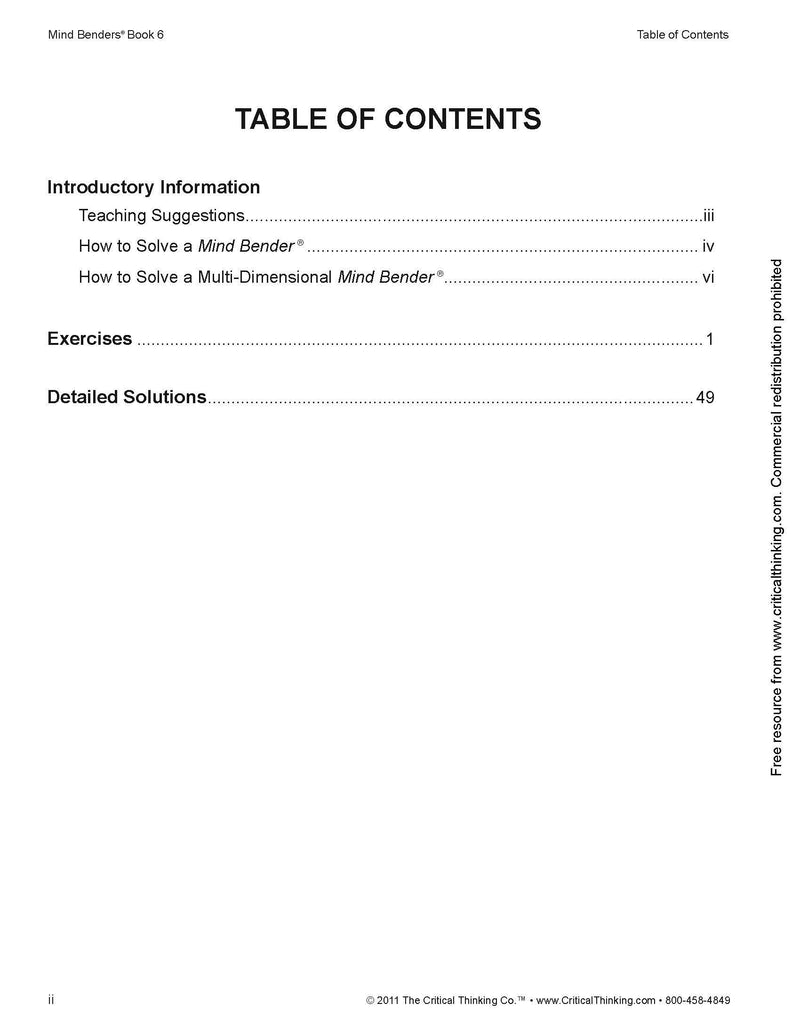 Mind Benders Level 6 Workbook  Deductive Thinking Skills Puzzles (Grades 712),New