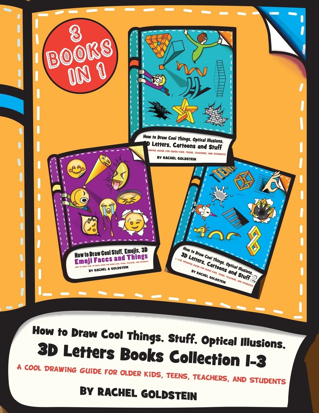 How to Draw Cool Things, Stuff, Optical Illusions, 3D Letters Books Collection 13: A Cool Drawing Guide for Older Kids, Teens, ,Used