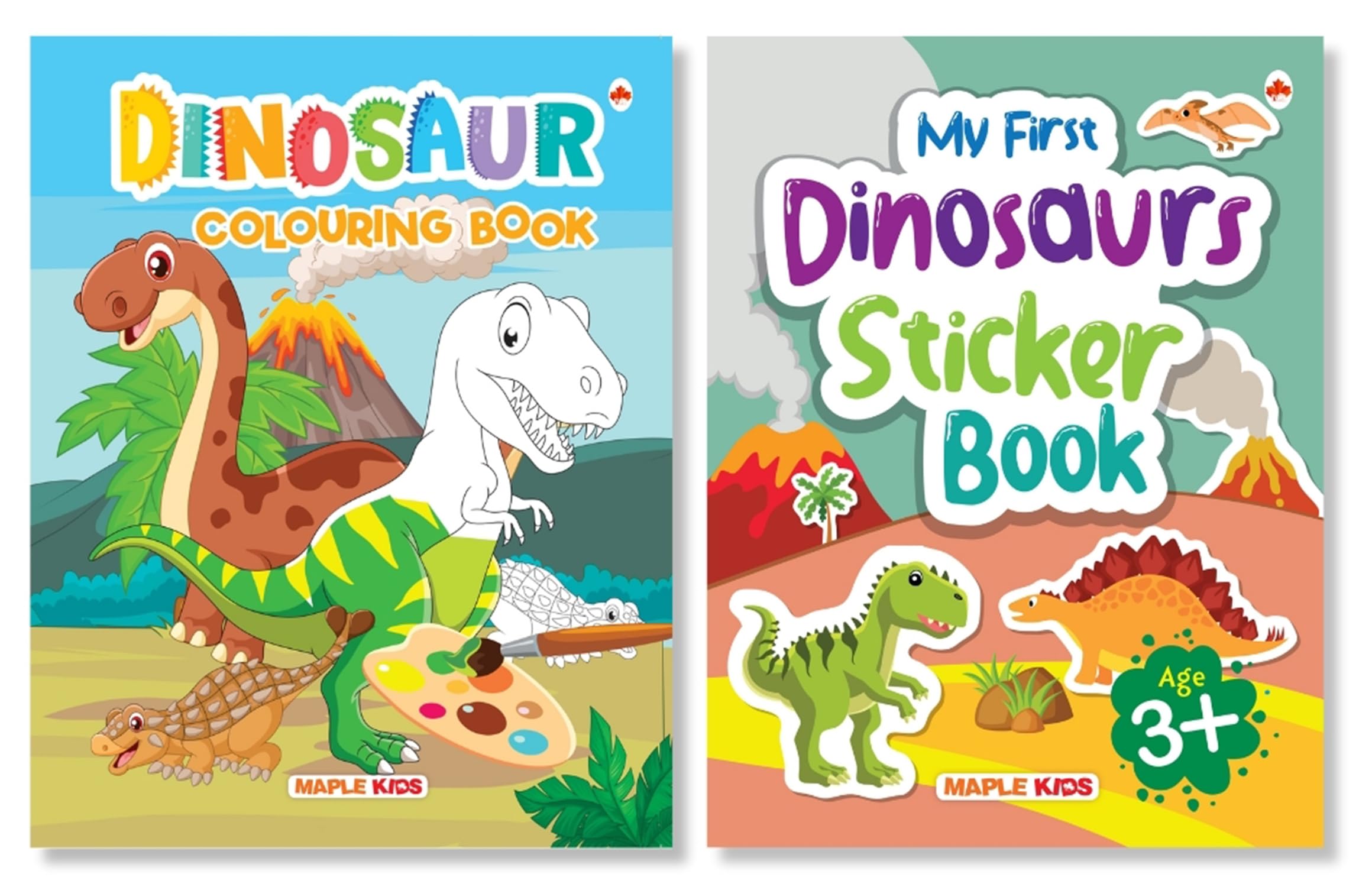 Activity Books For Kids (Set Of 2 Books) - Dinosaur Sticker Book, Coloring Book - Colouring Book For Kids - Stickers For Children - Age 3+ Years