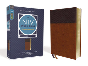 Niv Study Bible, Fully Revised Edition (Study Deeply. Believe Wholeheartedly.), Large Print, Leathersoft, Brown, Red Letter, Com