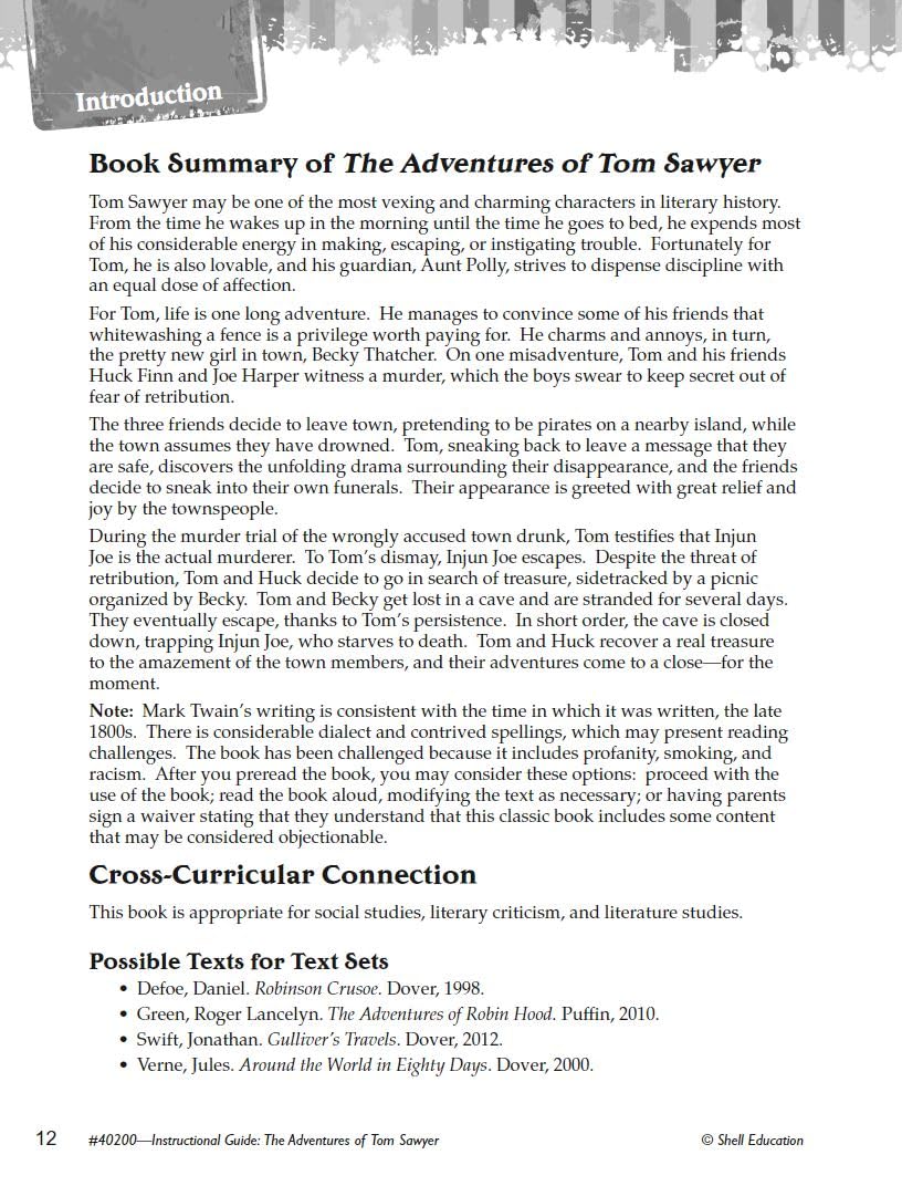 The Adventures of Tom Sawyer: An Instructional Guide for Literature  Novel Study Guide for 4th8th Grade Literature with Close ,Used