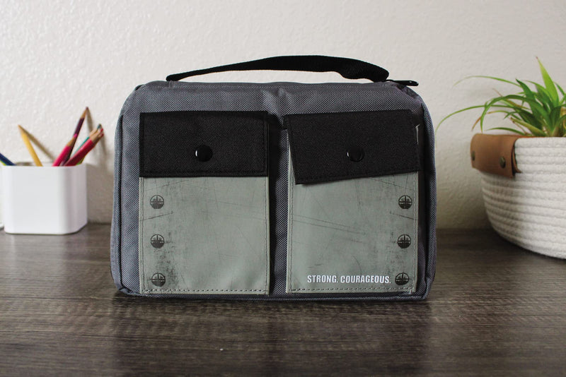 Bible Cover for Boys, Zippered, with Handle, Canvas, Gray, Medium,New