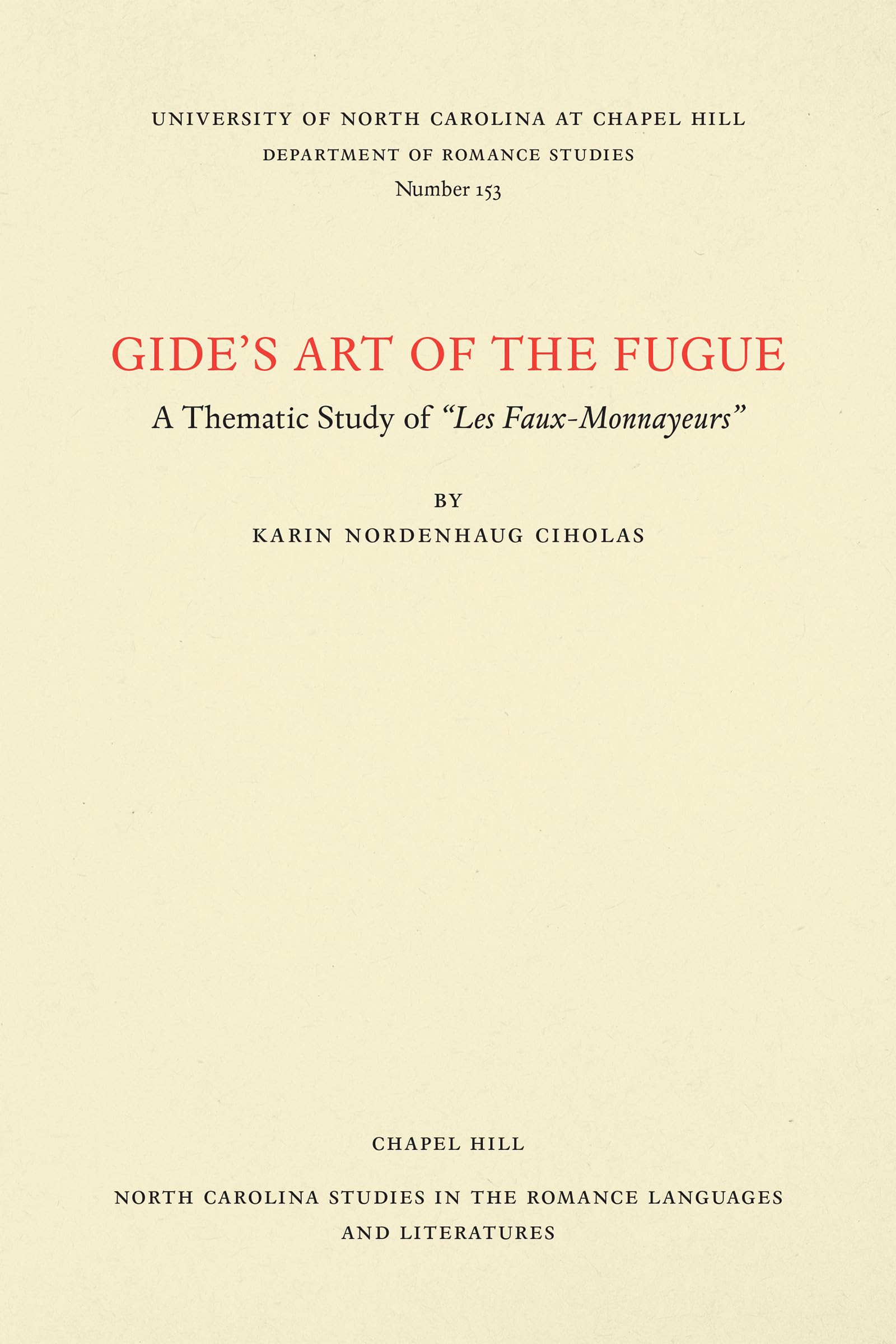 Gide's Art of the Fugue: A Thematic Study of 