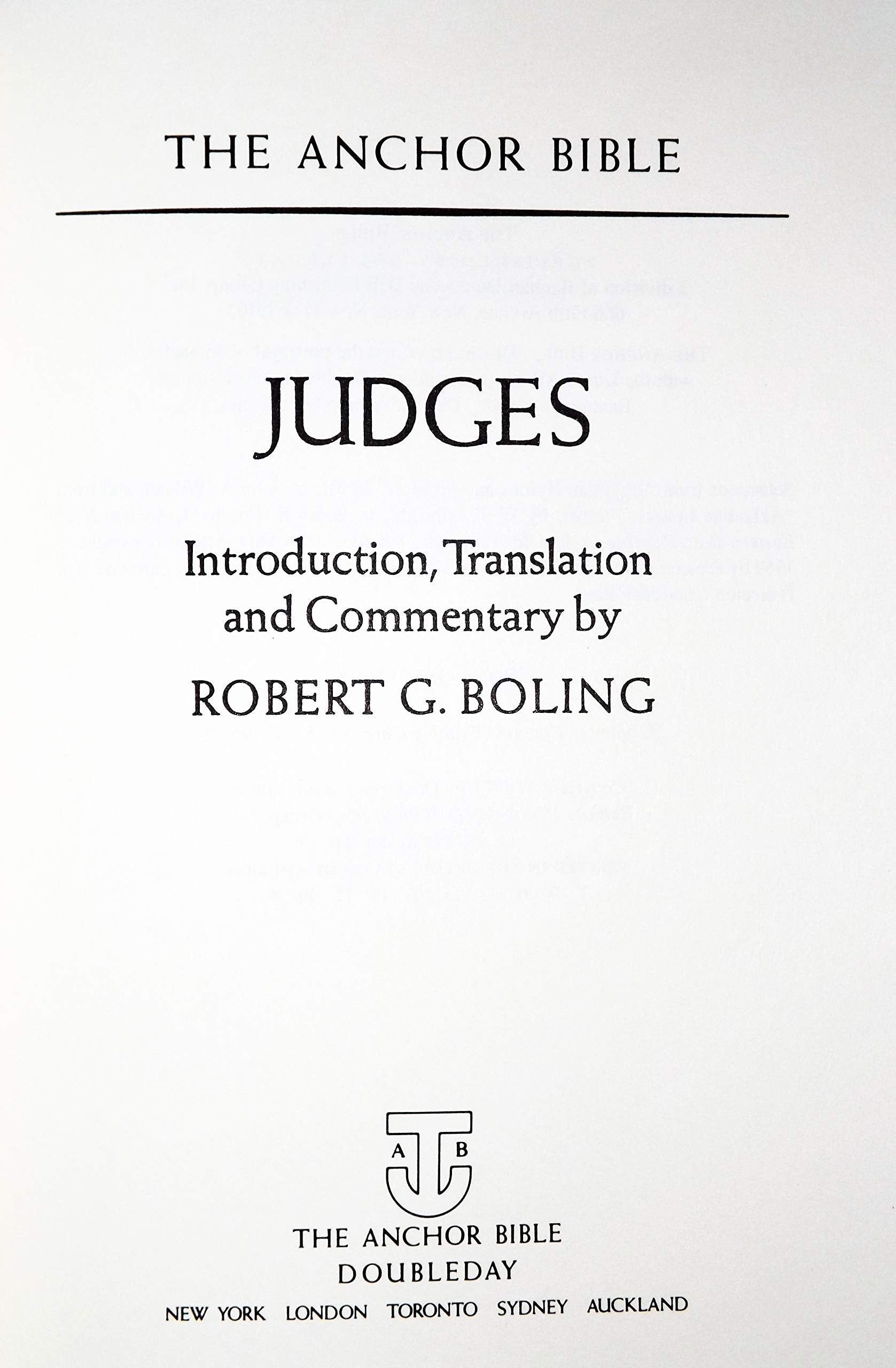 Judges (The Anchor Bible, Vol. 6A),New